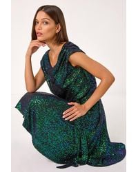 Roman - Sequin Cowl Neck Stretch Midi Dress - Lyst
