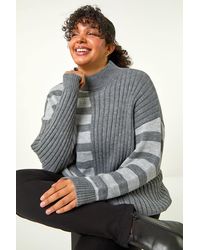 Roman Curve - Contrast Stripe High Neck Jumper - Lyst