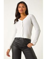 Roman - Shimmer V-Neck Ribbed Cardigan - Lyst