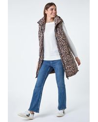 Roman - Animal Print Longline Hooded Gilet - Lyst