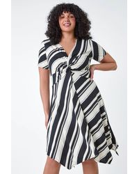 Roman - Originals Curve Stripe Print Twist Front Dress - Lyst