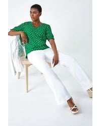 Roman - Polka Dot Shirred V-Neck Top - Lyst
