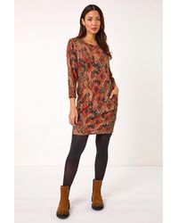 Roman - Aztec Print Pocket Shift Stretch Dress - Lyst