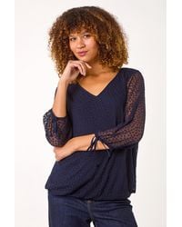 Roman - Burnout Print V-Neck Overlay Mesh Top - Lyst