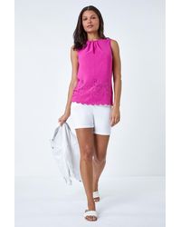 Roman - Floral Hem Detail Sleeveless Top - Lyst
