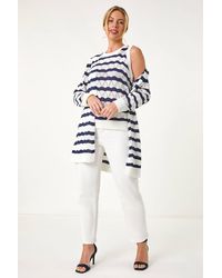 Roman Petite - Stripe Pointelle Knit Cardigan - Lyst