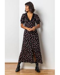 Roman - Lace Trim Floral Print Midi Dress - Lyst