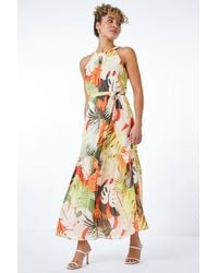 Roman Petite - Tropical Print Chiffon Tiered Dress - Lyst