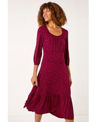 Roman - Heart Print Frill Detail Midi Dress - Lyst