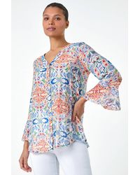 Roman - Abstract Floral Frill Sleeve Top - Lyst