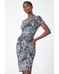 Roman - Floral Print Lace Stretch Ruched Dress - Lyst