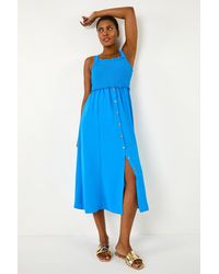 Roman - Shirred Button Detail Midi Dress - Lyst