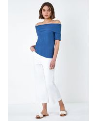 Roman - Textured Stretch Bardot Top - Lyst