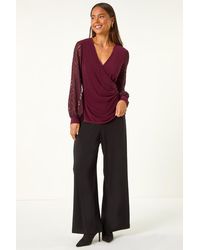 Roman Petite - Jacquard Contrast V-Neck Wrap Top - Lyst