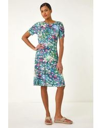 Roman - Ditsy Floral Print Stretch Short Dress - Lyst