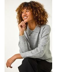 Roman - Faux Pearl Collar Jumper - Lyst