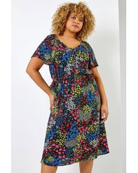 Roman Curve - Ditsy Floral Print Sweetheart Midi Dress - Lyst