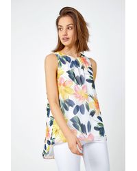 Roman - Sleeveless Floral Print Chiffon Top - Lyst