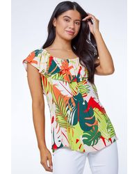 Roman Petite - Tropical Print Bardot Top - Lyst