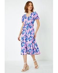 Roman - Floral Print Button Detail Midi Dress - Lyst