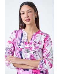 Roman - Floral Patchwork Longline Button Detail Top - Lyst