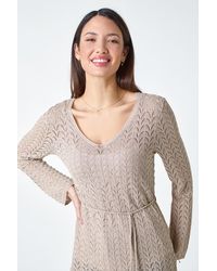 Roman - Pointelle Tassel Detail V-Neck Knit Top - Lyst