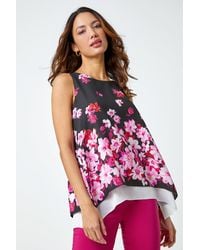 Roman - Sleeveless Floral Double Layer Chiffon Top - Lyst