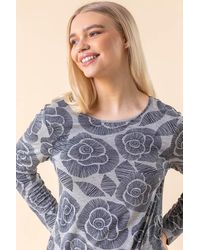 Roman - Rose Print Chiffon Hem Top - Lyst