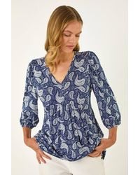 Roman - Paisley Print V-Neck Stretch Top - Lyst