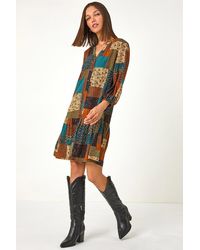 Roman - Paisley Patchwork Print V-Neck Smock Dress - Lyst