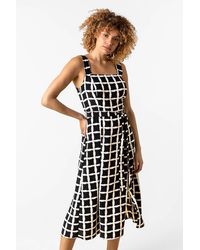 Roman - Belted Check Print Midi Dress - Lyst