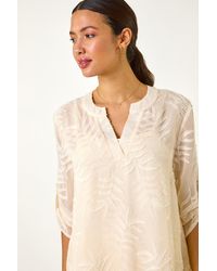 Roman - Leaf Print Burnout Wrap Tunic Top - Lyst
