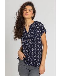 Roman - Aztec Print Button V-Neck Detail Top - Lyst