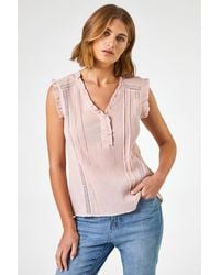 Roman - Ruffle Detail Cotton Crinkle Top - Lyst