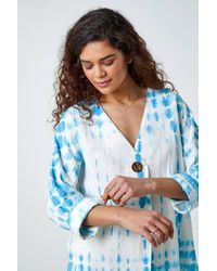Roman - Cotton Tie Dye Button Detail V-Neck Top - Lyst