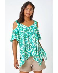 Roman - Aztec V-Neck Cold Shoulder Hanky Hem Top - Lyst