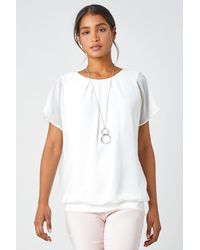 Roman - Chiffon Jersey Blouson Top With Necklace - Lyst
