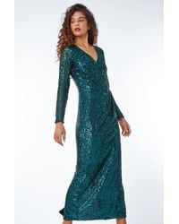 Roman - Sequin Wrap Stretch Maxi Dress - Lyst