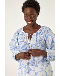 Roman - Floral Print Tie Neck Tunic Top - Lyst