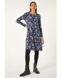 Roman - Floral Print Swing Stretch Midi Dress - Lyst
