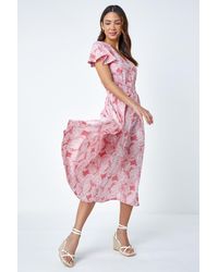 Roman - Palm Print Tiered Midi Dress - Lyst