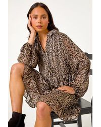 Roman Petite - Animal Print Tiered Frill Hem Dress - Lyst