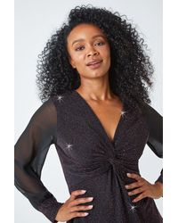 Roman Petite - Twist Front Chiffon Sleeve Stretch Top - Lyst