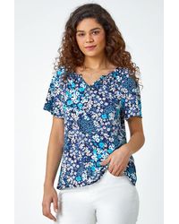 Roman - Textured Floral Print Stretch T-shirt - Lyst