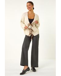 Roman - Leopard Tie Front V-Neck Cardigan - Lyst