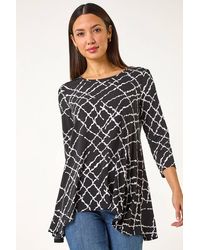 Roman - Abstract Check Print Asymmetric Tunic - Lyst