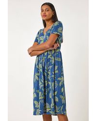 Roman - Leaf Print Stretch Midi Dress - Lyst