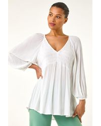 Roman - Shirred V-Neck Top - Lyst