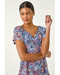Roman - Burnout Print V-Neck Raglan Top - Lyst