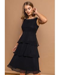 Roman - Tiered Embellished Neck Chiffon Dress - Lyst